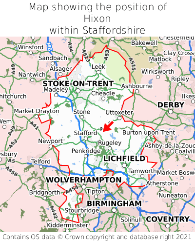 Map showing location of Hixon within Staffordshire