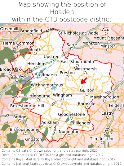 Map showing location of Hoaden within CT3
