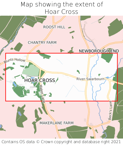 Map showing extent of Hoar Cross as bounding box