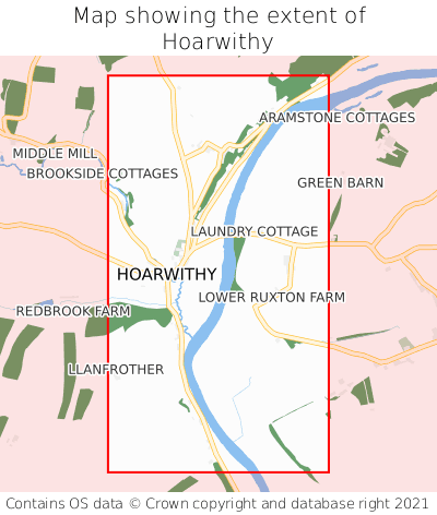 Map showing extent of Hoarwithy as bounding box