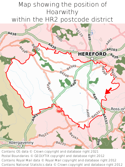 Map showing location of Hoarwithy within HR2
