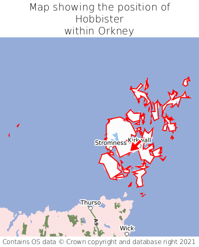 Map showing location of Hobbister within Orkney