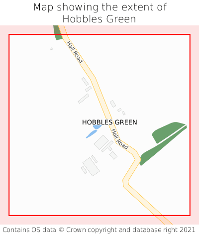 Map showing extent of Hobbles Green as bounding box