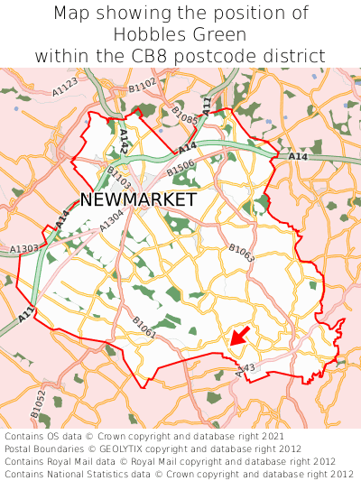 Map showing location of Hobbles Green within CB8