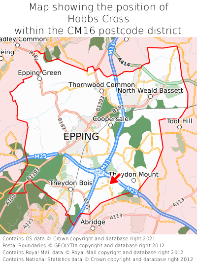 Map showing location of Hobbs Cross within CM16