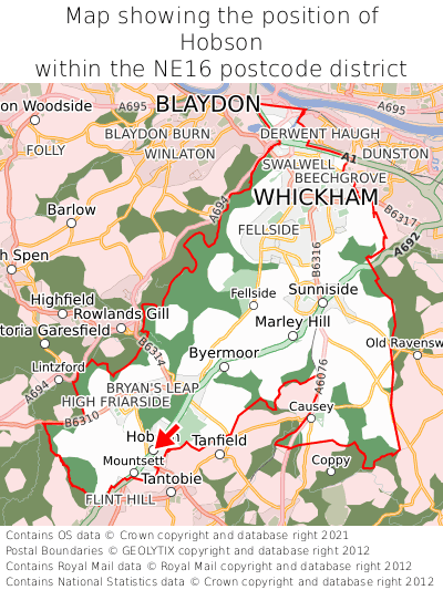 Map showing location of Hobson within NE16