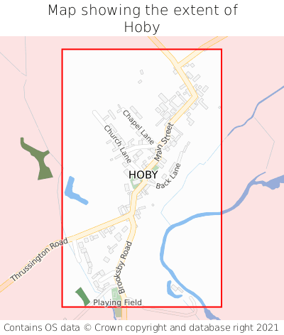 Map showing extent of Hoby as bounding box