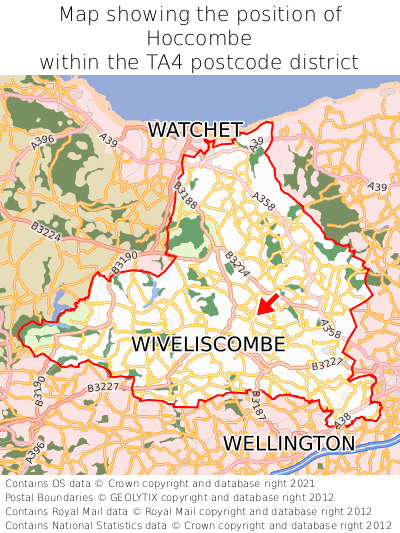 Map showing location of Hoccombe within TA4