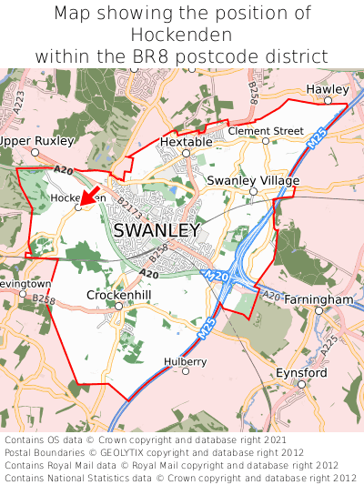 Map showing location of Hockenden within BR8
