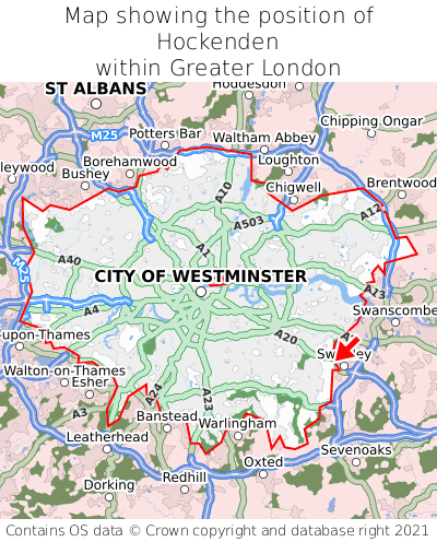 Map showing location of Hockenden within Greater London