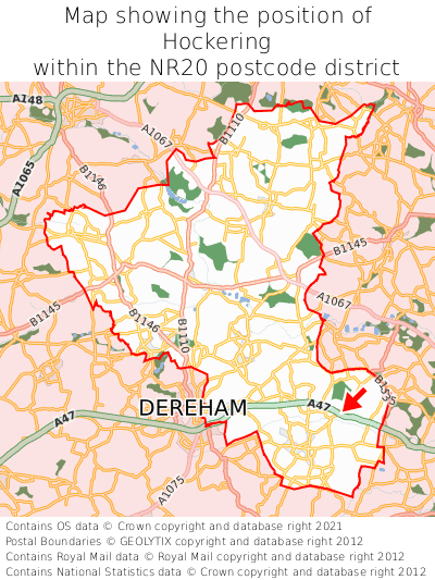 Map showing location of Hockering within NR20