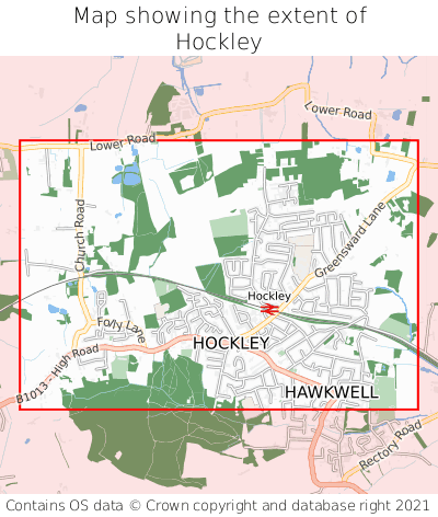 Map showing extent of Hockley as bounding box