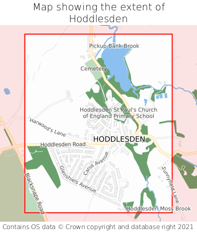 Map showing extent of Hoddlesden as bounding box