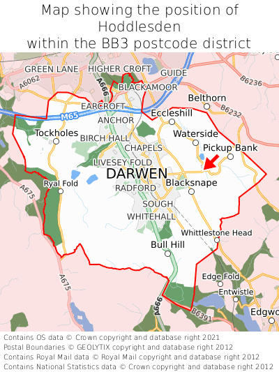 Map showing location of Hoddlesden within BB3