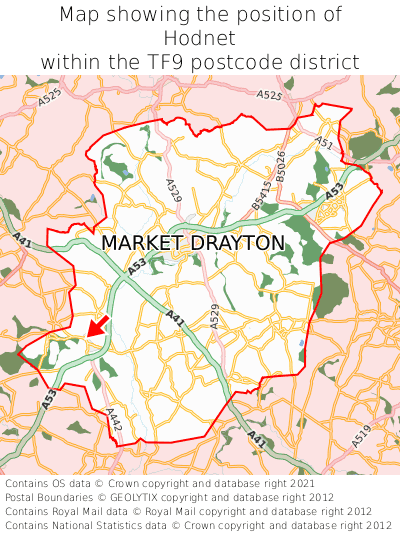 Map showing location of Hodnet within TF9
