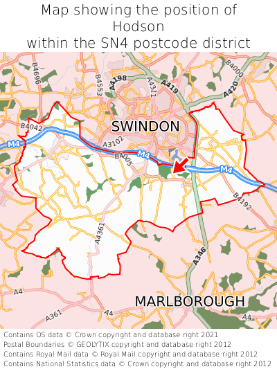 Map showing location of Hodson within SN4