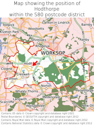 Map showing location of Hodthorpe within S80