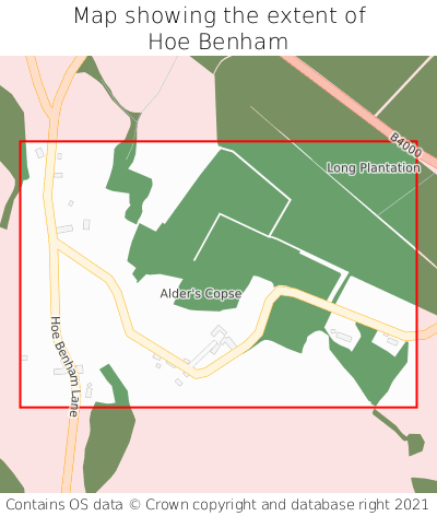 Map showing extent of Hoe Benham as bounding box