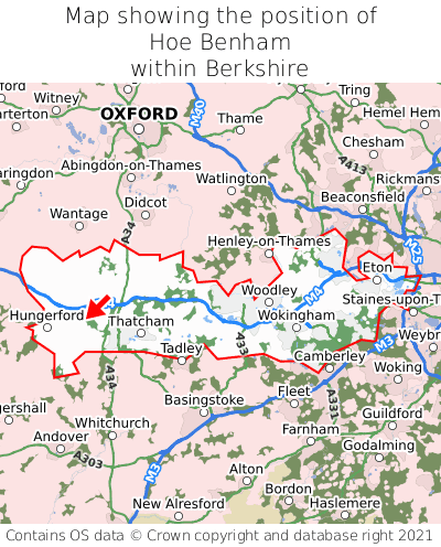 Map showing location of Hoe Benham within Berkshire