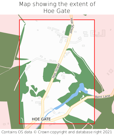 Map showing extent of Hoe Gate as bounding box