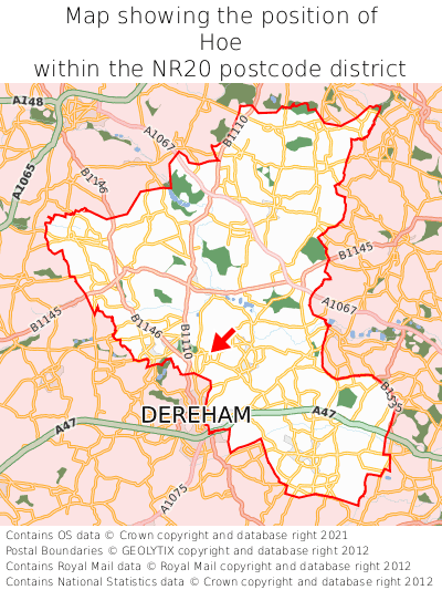 Map showing location of Hoe within NR20