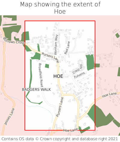 Map showing extent of Hoe as bounding box