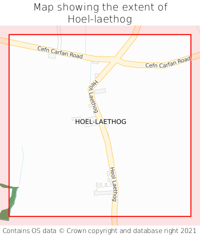 Map showing extent of Hoel-laethog as bounding box