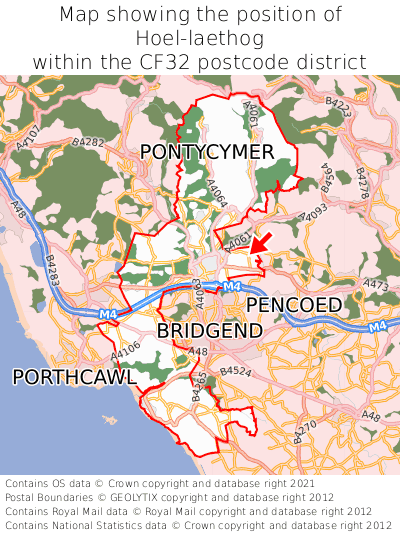 Map showing location of Hoel-laethog within CF32