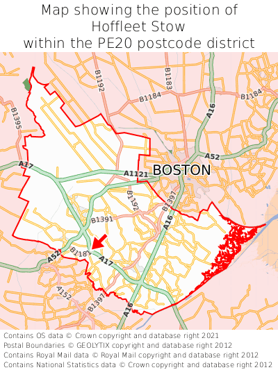 Map showing location of Hoffleet Stow within PE20