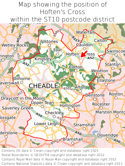 Map showing location of Hoften's Cross within ST10