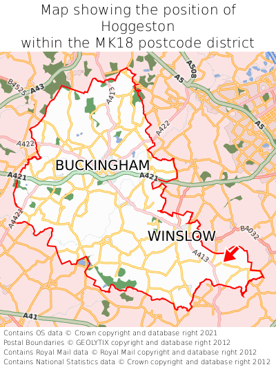 Map showing location of Hoggeston within MK18