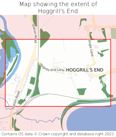 Map showing extent of Hoggrill's End as bounding box