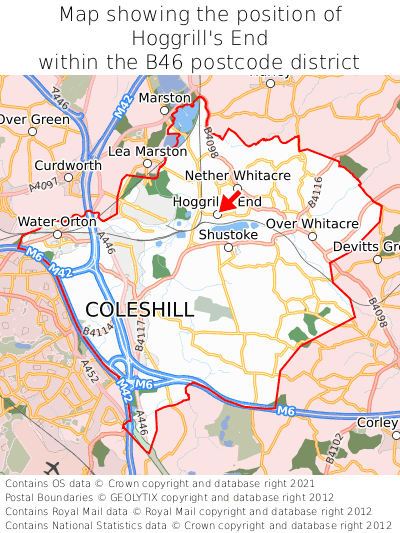 Map showing location of Hoggrill's End within B46