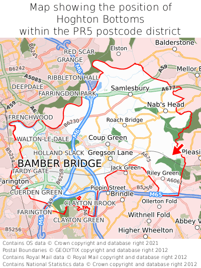 Map showing location of Hoghton Bottoms within PR5