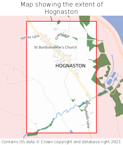 Map showing extent of Hognaston as bounding box