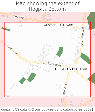 Map showing extent of Hogpits Bottom as bounding box