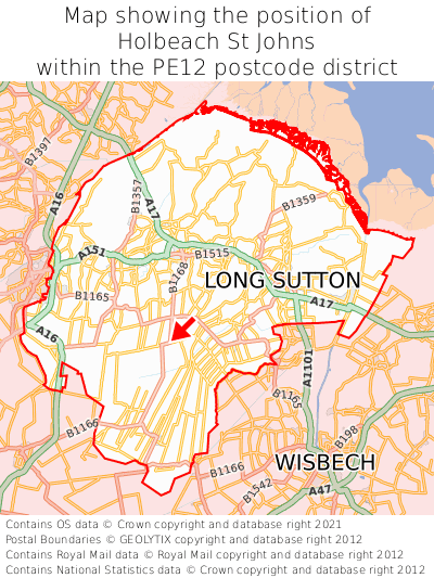 Map showing location of Holbeach St Johns within PE12