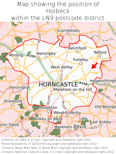 Map showing location of Holbeck within LN9