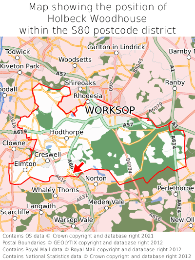 Map showing location of Holbeck Woodhouse within S80