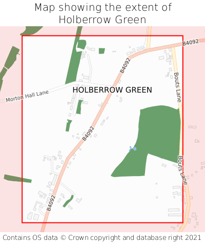 Map showing extent of Holberrow Green as bounding box