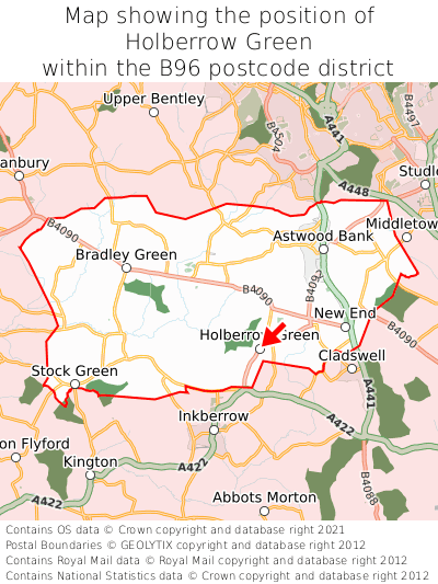 Map showing location of Holberrow Green within B96