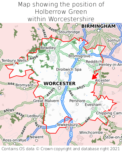 Map showing location of Holberrow Green within Worcestershire