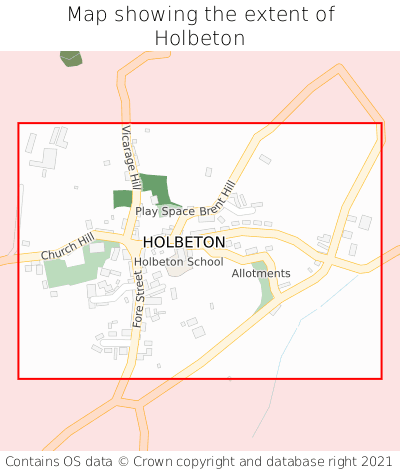 Map showing extent of Holbeton as bounding box