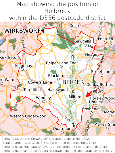 Map showing location of Holbrook within DE56