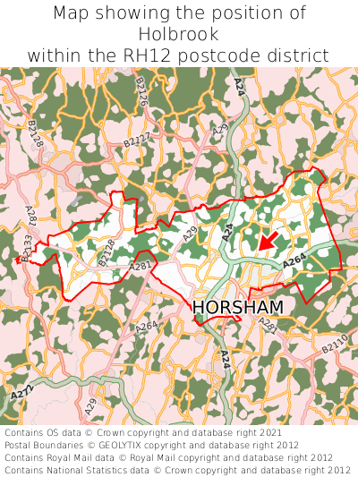 Map showing location of Holbrook within RH12