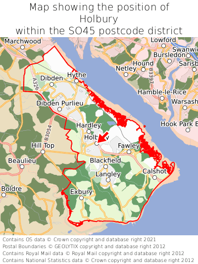 Map showing location of Holbury within SO45