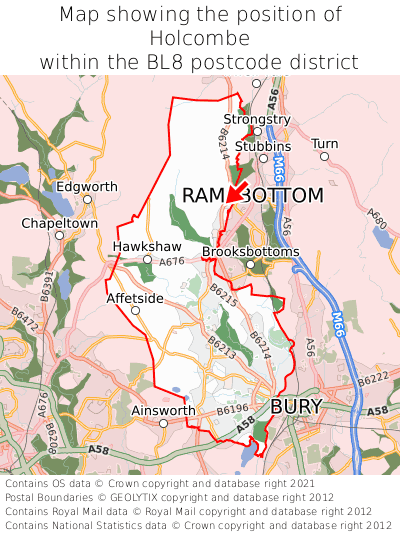 Map showing location of Holcombe within BL8