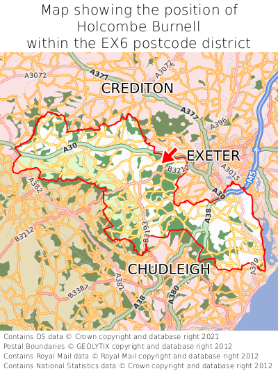 Map showing location of Holcombe Burnell within EX6