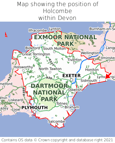 Map showing location of Holcombe within Devon