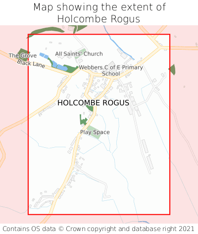 Map showing extent of Holcombe Rogus as bounding box